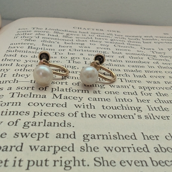 Gold and White Pearl Earrings Screw Back - Picture 5 of 10